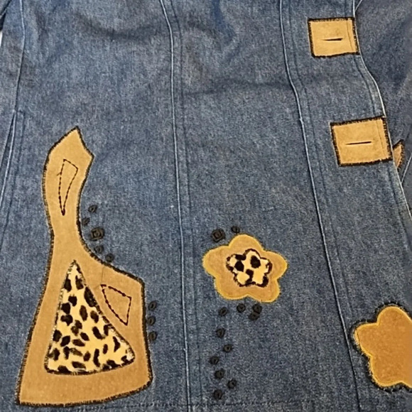 Great Cavalier M Denim Jean Jacket Genuine Suede Leopard Fur Embroidery Washable - Picture 14 of 15